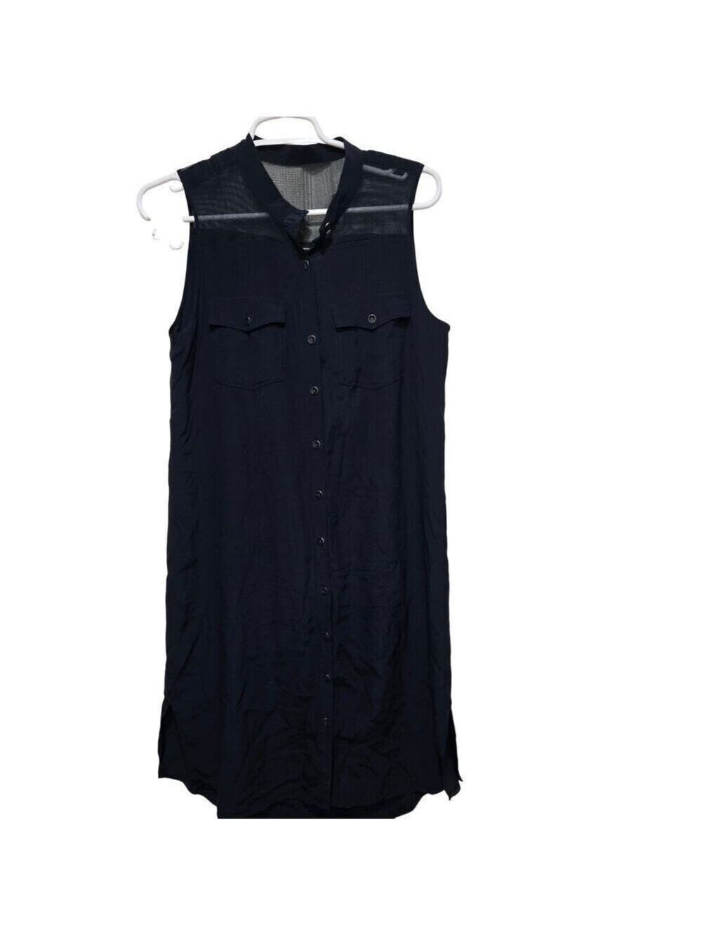 Club Monaco Size 6 Navy 100% Silk Sleeveless Safari Shirt Dress